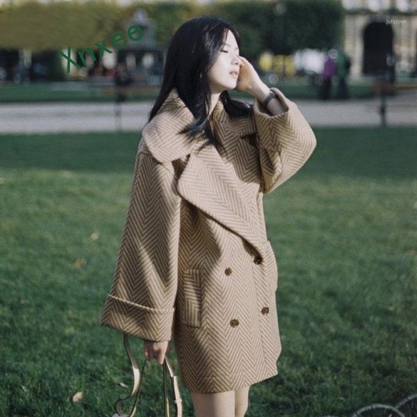 xnxee women autumn winter woolen coat loose fashion wool overcoat1, Black