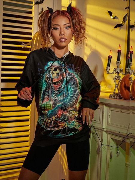 skull print drop shoulder drawstring hoodie r36p#, White;black
skull print drop shoulder drawstring hoodie r36p#, White;black