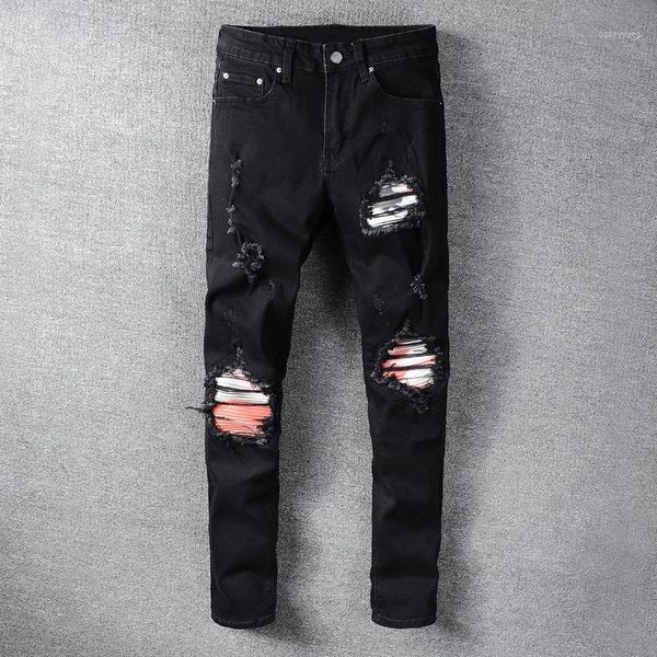men's jeans fashion streetwear men black color slim fit patches designer ripped destroyed punk pencil pants hip hop trousers1, Blue
men's jeans fashion streetwear men black color slim fit patches designer ripped destroyed punk pencil pants hip hop trousers1, Blue