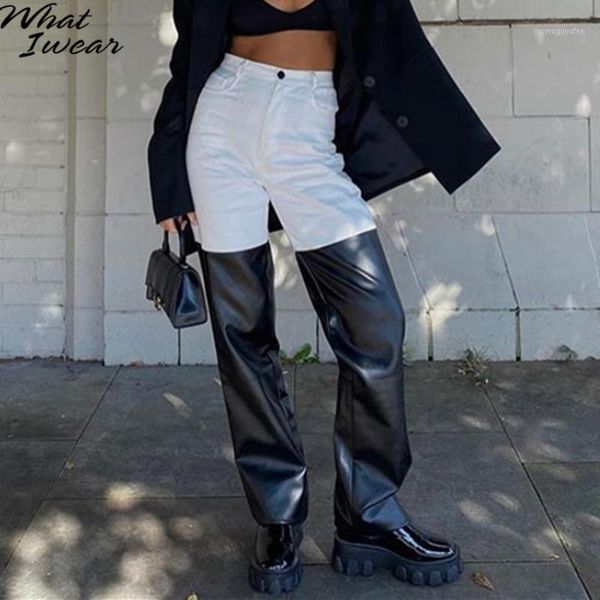 patchwork faux leather black vintage wide leg pants women bottom streetwear high waist loose femme office wear trousers1, Black;white
patchwork faux leather black vintage wide leg pants women bottom streetwear high waist loose femme office wear trousers1, Black;white