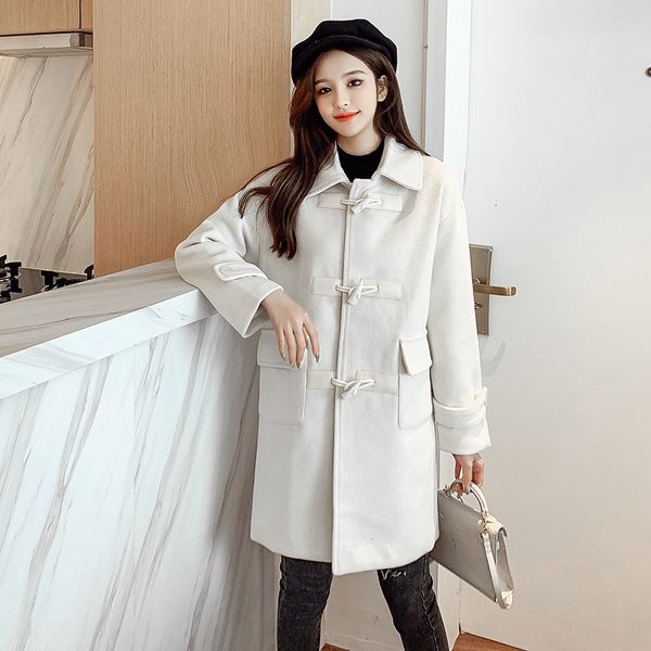 winter 2021 new mid-length horn buckle short-height cotton jacket eqhd, Black