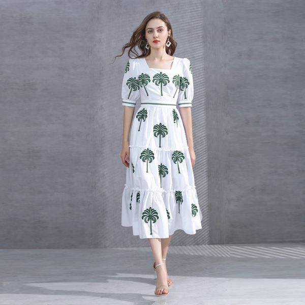 2021 new square neck short sleeve embroidery milan runway dress designer dress brand same style dress 1218-49, Black
2021 new square neck short sleeve embroidery milan runway dress designer dress brand same style dress 1218-49, Black