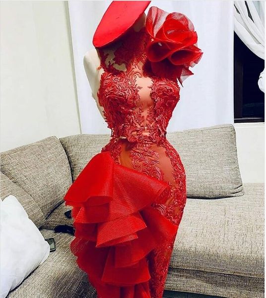 red lace mermaid prom dress formal party dress customized high neck formal vestidos party wear short skirt, Black
red lace mermaid prom dress formal party dress customized high neck formal vestidos party wear short skirt, Black