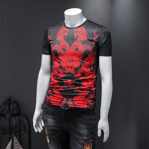 chinese style men's short-sleeved t-shirt dragon pattern printing can't afford ball ice silk large size summer bottoming shirt, White;black
chinese style men's short-sleeved t-shirt dragon pattern printing can't afford ball ice silk large size summer bottoming shirt, White;black