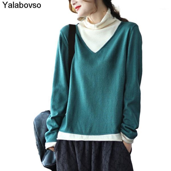 fashion fake two piece high collar pullover sweaters for women's loose long sleeve knitted shirt bottoming tees female1, White;black
fashion fake two piece high collar pullover sweaters for women's loose long sleeve knitted shirt bottoming tees female1, White;black