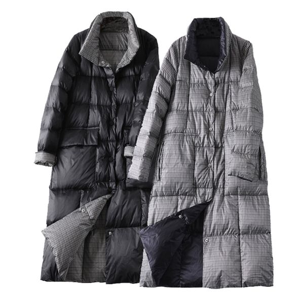 women double sided long down jacket winter turtleneck plaid white duck down coat female warm parkas snow outerwear woman 201210, Black
women double sided long down jacket winter turtleneck plaid white duck down coat female warm parkas snow outerwear woman 201210, Black