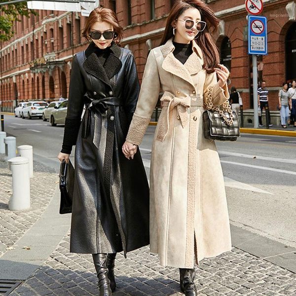 stitching leather jacket plus velvet thick women's autumn and winter windbreaker jacket 2020 x-long parka lamb wool overcoat1, Black
stitching leather jacket plus velvet thick women's autumn and winter windbreaker jacket 2020 x-long parka lamb wool overcoat1, Black