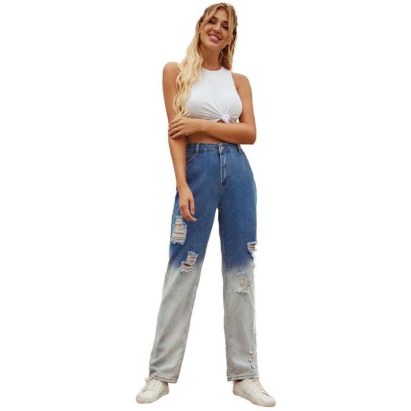 women's jeans loose high waist plus size spring autumn cotton straight leg ripped for women, Blue
women's jeans loose high waist plus size spring autumn cotton straight leg ripped for women, Blue