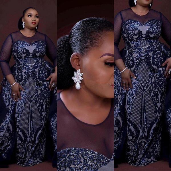 new arabic navy blue sequins lace mermaid evening dresses wear long sleeves overskirts sequined party gowns vestidos formal gowns prom dress, Black;red
new arabic navy blue sequins lace mermaid evening dresses wear long sleeves overskirts sequined party gowns vestidos formal gowns prom dress, Black;red