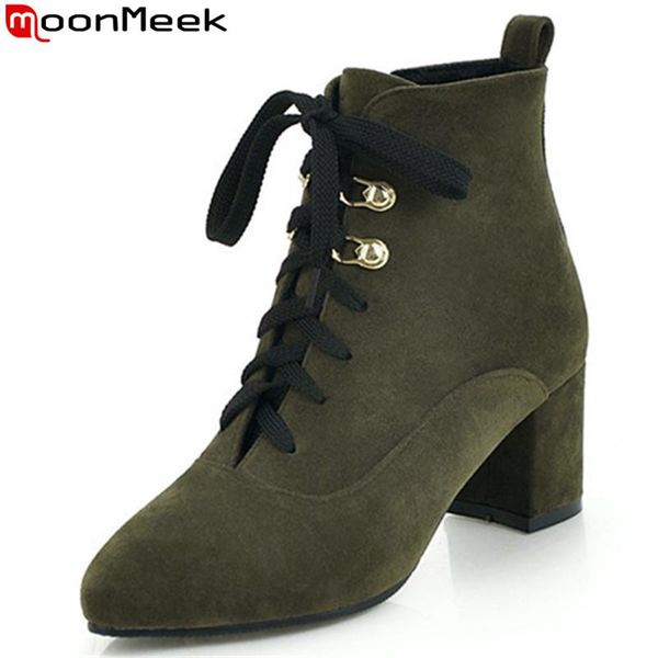 moonmeek big size 32-44 fashion ankle boots for women round toe zip flock high heels boots thick high heels ladies lace up, Black
moonmeek big size 32-44 fashion ankle boots for women round toe zip flock high heels boots thick high heels ladies lace up, Black