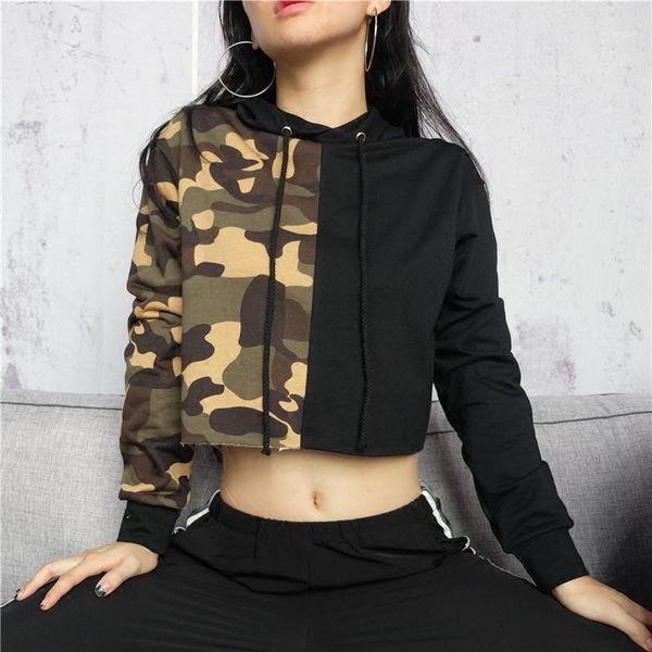 women's hooded sweatshirt camouflage stitching hit color zip loose student long sleeve high waist short ml0241, Black
women's hooded sweatshirt camouflage stitching hit color zip loose student long sleeve high waist short ml0241, Black