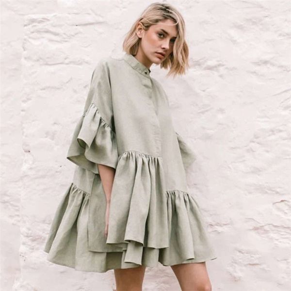 2020 new solid color stand collar ruffle sleeve irregular large straight tube dress for women, Black;gray
2020 new solid color stand collar ruffle sleeve irregular large straight tube dress for women, Black;gray