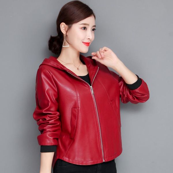 women's leather & faux fashion jacket plus size hooded pu women short coat 2021 autunn loose motorcycle outwear, Black
women's leather & faux fashion jacket plus size hooded pu women short coat 2021 autunn loose motorcycle outwear, Black