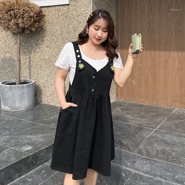 women's summer solid color button strap dress plus size knee length casual dress 100 kg can be worn1, Black;gray
women's summer solid color button strap dress plus size knee length casual dress 100 kg can be worn1, Black;gray