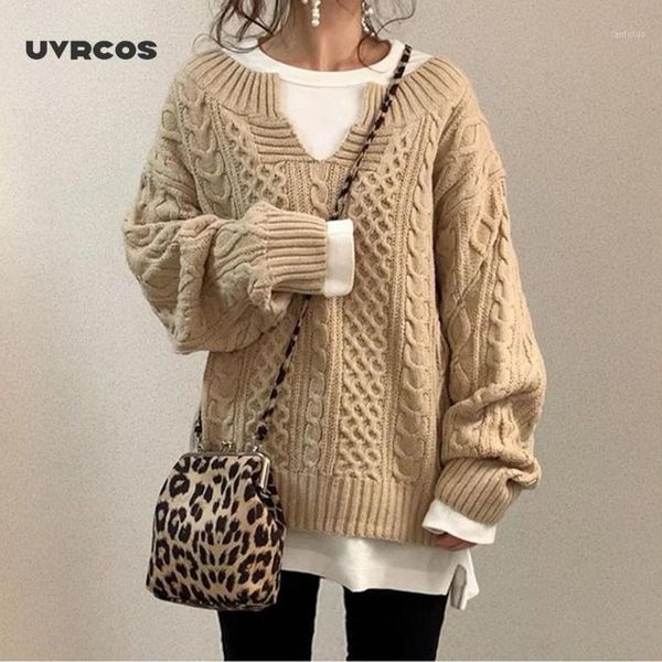 uvrcos autumn and winter knitted sweater twist pattern loose casual ladies sweater v-neck long-sleeved pullover lazy style sweat1, White;black
uvrcos autumn and winter knitted sweater twist pattern loose casual ladies sweater v-neck long-sleeved pullover lazy style sweat1, White;black