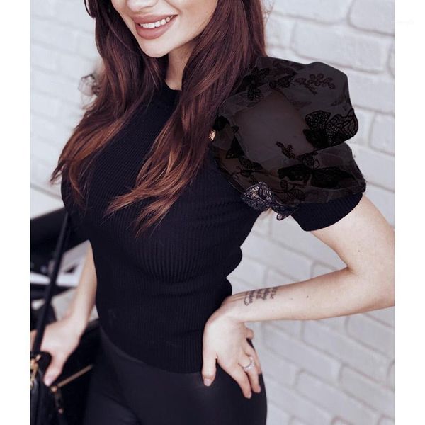 women puff sleeve mock neck elegant fashion button decoration t-shirt fashion clothes party club clothes1, White
women puff sleeve mock neck elegant fashion button decoration t-shirt fashion clothes party club clothes1, White