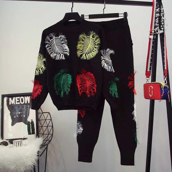 european station 2020 autumn and winter new color matching tassel leaves long-sleeved sweater women's trousers fashion suit1, Gray
european station 2020 autumn and winter new color matching tassel leaves long-sleeved sweater women's trousers fashion suit1, Gray