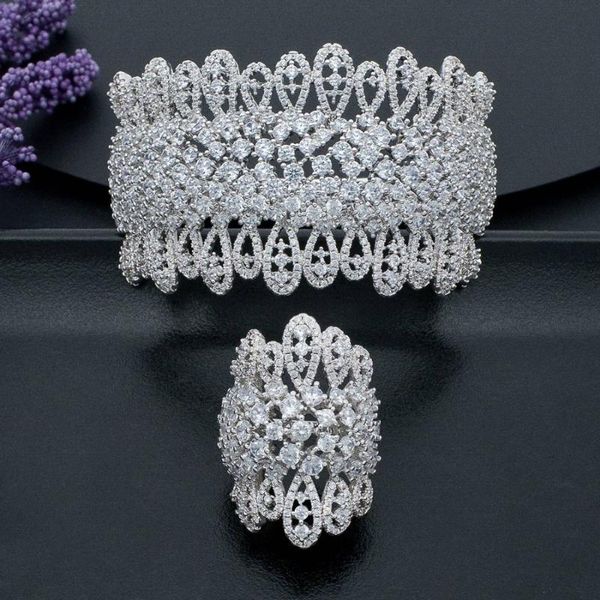modemangel luxury special design luxury women engagement bangle and ring fashion jewelry set super cubic zirconia, Silver
modemangel luxury special design luxury women engagement bangle and ring fashion jewelry set super cubic zirconia, Silver