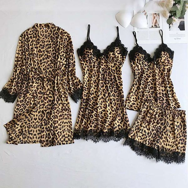 new leopard pattern women's 4-piece suspender pajamas can be worn out of home, Black;red
new leopard pattern women's 4-piece suspender pajamas can be worn out of home, Black;red