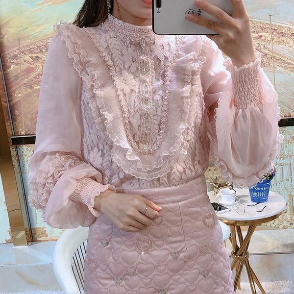 spring autumn women long sleeve blouse sweet floral beading lace shirt female ruffles mesh blouses short bottoming ab1446 y200403, White
spring autumn women long sleeve blouse sweet floral beading lace shirt female ruffles mesh blouses short bottoming ab1446 y200403, White