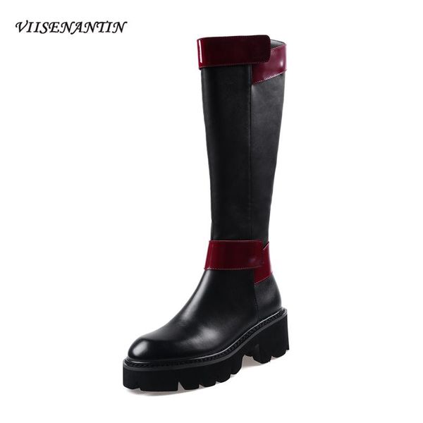 autumn winter new genuine leather color matching knee-length trendy high boots women's platform bottom fashion thin boots, Black
autumn winter new genuine leather color matching knee-length trendy high boots women's platform bottom fashion thin boots, Black