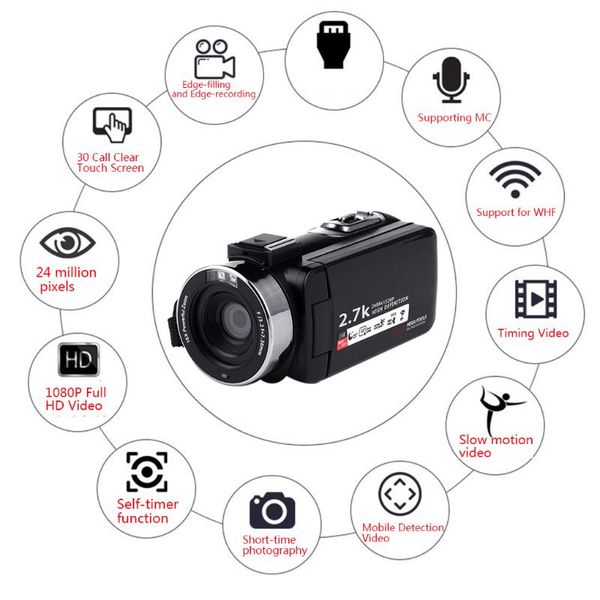 16x digital zoom video camera camcorder 2.7k hd wifi wide angle lens/outer microphones remote control
16x digital zoom video camera camcorder 2.7k hd wifi wide angle lens/outer microphones remote control