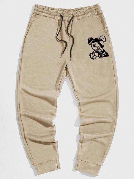 romwe guys cartoon bear print drawstring sweatpants k2ut#, Black 
romwe guys cartoon bear print drawstring sweatpants k2ut#, Black