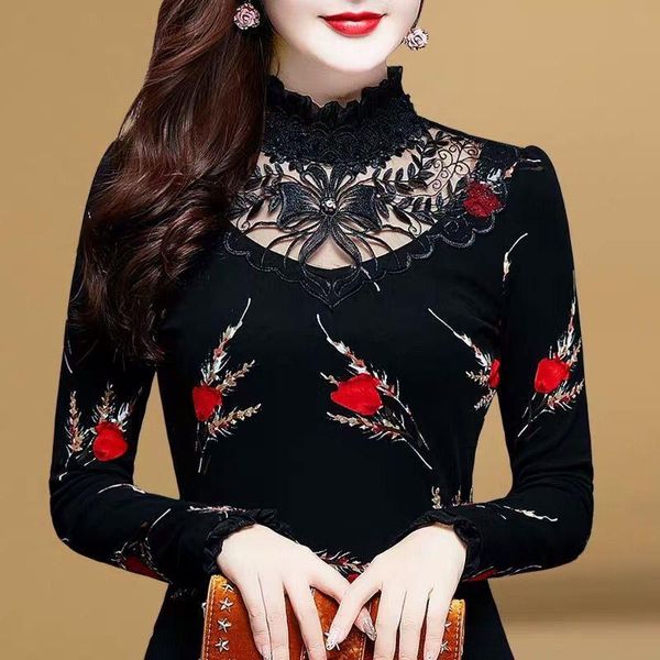 2021 new women autumn hollow out long sleeve embroidery lace mesh blouse shirt female plus size 5xl plus velvet shirts z14, White
2021 new women autumn hollow out long sleeve embroidery lace mesh blouse shirt female plus size 5xl plus velvet shirts z14, White