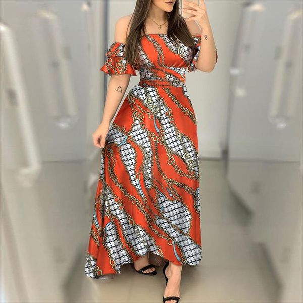 women off shoulder chains print shirring design ruffles maxi dress elegant party dress celebrity evening party, Black;gray
women off shoulder chains print shirring design ruffles maxi dress elegant party dress celebrity evening party, Black;gray