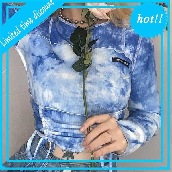 wind 2021 new women's long sleeve round neck tie dye pleated open navel versatile t-shirt for women, White
wind 2021 new women's long sleeve round neck tie dye pleated open navel versatile t-shirt for women, White