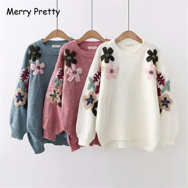 women's sweaters merry pretty women floral embroidery 2021 winter long sleeve o-neck knitted pullovers for femme sweet style jumper pul, White;black
women's sweaters merry pretty women floral embroidery 2021 winter long sleeve o-neck knitted pullovers for femme sweet style jumper pul, White;black