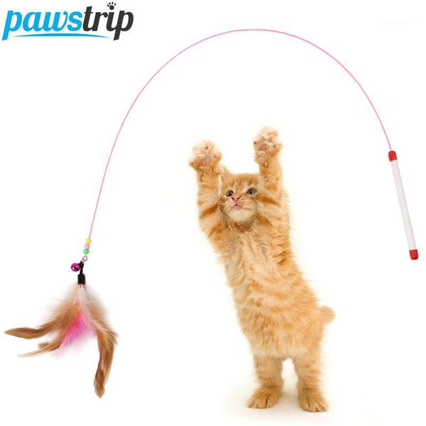 2pcs/lot steel wire cat teaser with bell funny soft feather wand toy for cats1