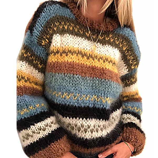 autumn winter women's european style half high neck striped jacquard pullover sweater new loose casual sweaters, White;black
autumn winter women's european style half high neck striped jacquard pullover sweater new loose casual sweaters, White;black