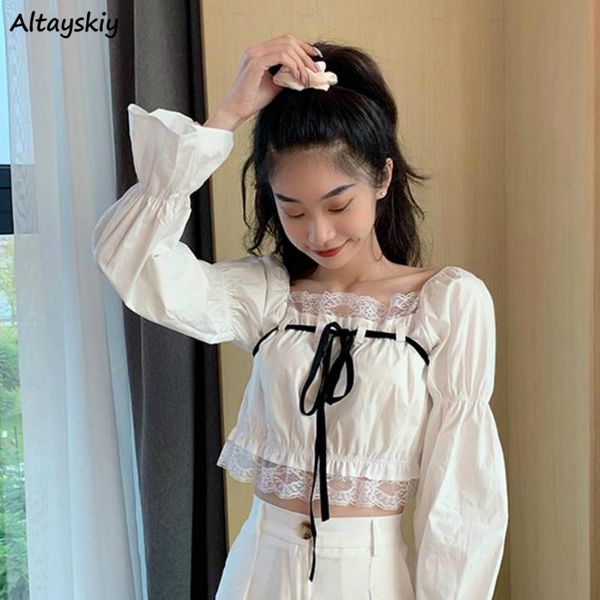 shirts women solid square collar korean style casual short long sleeve slim patchwork chic bow simple trendy elegant lovely, White
shirts women solid square collar korean style casual short long sleeve slim patchwork chic bow simple trendy elegant lovely, White