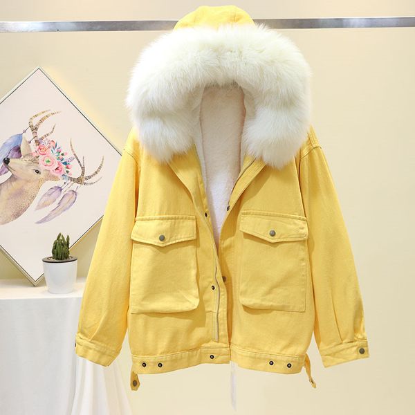women's denim jacket with winter jeans hooded velvet thick coat female faux fur collar padded parka warm bomber jackets p124, Black
women's denim jacket with winter jeans hooded velvet thick coat female faux fur collar padded parka warm bomber jackets p124, Black