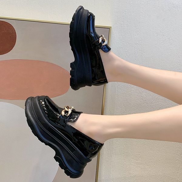 women loafers flat on platform casual shoes metal chain slip on shoes thick sole sneaker high heel boat shoe zapatos mujer 9401n, Black
women loafers flat on platform casual shoes metal chain slip on shoes thick sole sneaker high heel boat shoe zapatos mujer 9401n, Black