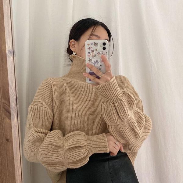 lantern sleeve christmas women's turtleneck girl ghost horse high collar design feeling warm bubble short knitting sweater, White;black
lantern sleeve christmas women's turtleneck girl ghost horse high collar design feeling warm bubble short knitting sweater, White;black