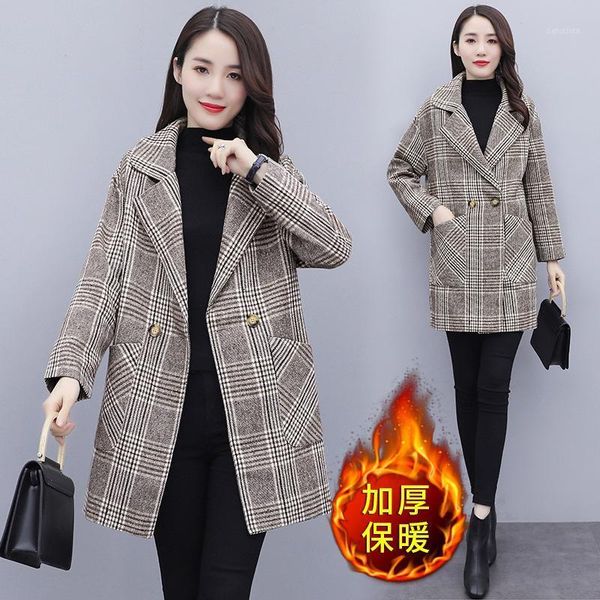 plaid wool coat 2020 new korean style large size women's clothing fat sister western style slimming woolen overcoat1, Black
plaid wool coat 2020 new korean style large size women's clothing fat sister western style slimming woolen overcoat1, Black