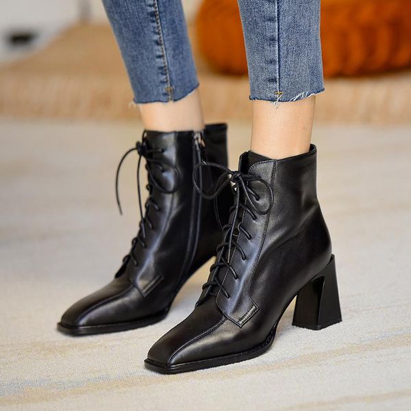 Autumn Winter Fashion Genuine Leather Women Ankle Boots lace up High Heels Party Night Club Shoes Woman Short Boots, Black
Autumn Winter Fashion Genuine Leather Women Ankle Boots lace up High Heels Party Night Club Shoes Woman Short Boots, Black