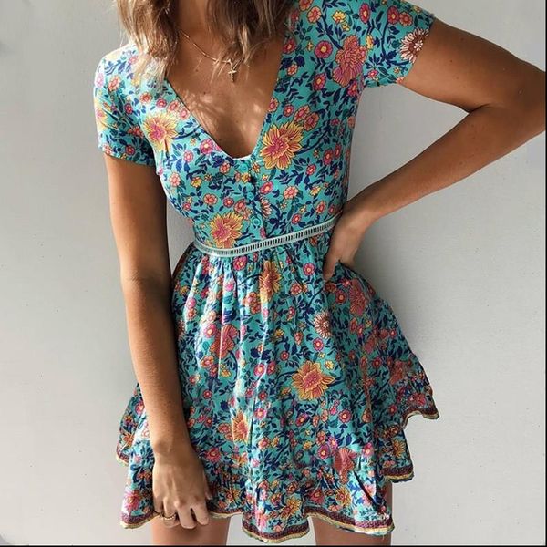 flower print party mini dress deep v neck short sleeve floral dresses women tunic beach bobo dress casual a line vestidos, Black;gray
flower print party mini dress deep v neck short sleeve floral dresses women tunic beach bobo dress casual a line vestidos, Black;gray
