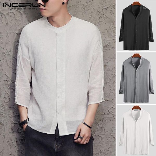 incerun men casual shirt solid color vintage stand collar button 3/4 sleeve retro sunscreen shirt men camisa plus size 20191, White;black
incerun men casual shirt solid color vintage stand collar button 3/4 sleeve retro sunscreen shirt men camisa plus size 20191, White;black