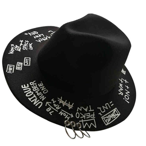 fedora hat piercing graffiti letters woolen hat korean style tide men and women wide brim british jazz hip hop winte, Blue;gray
fedora hat piercing graffiti letters woolen hat korean style tide men and women wide brim british jazz hip hop winte, Blue;gray