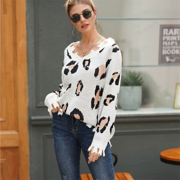 leopard print ripped sweater women v neck long sleeve fall sweaters winter warm loose jumpers knitted pullovers y200720, White;black
leopard print ripped sweater women v neck long sleeve fall sweaters winter warm loose jumpers knitted pullovers y200720, White;black