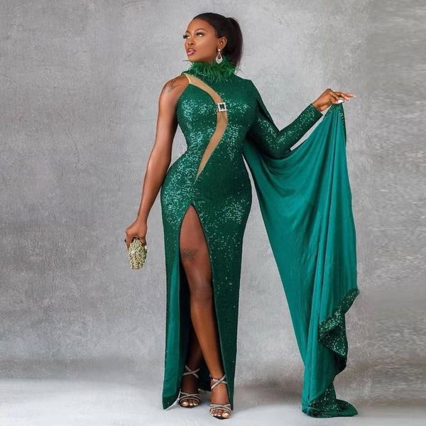 plus size feather high neck prom dresses one shoulder green sequined high slit dubai women formal evening gowns, Black
plus size feather high neck prom dresses one shoulder green sequined high slit dubai women formal evening gowns, Black