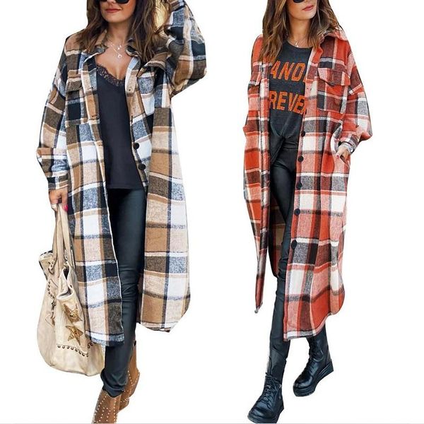 2021 new style female overcoat autumn long shirts jackets plaid turn-down collar long sleeve woolen coat for women, Black;brown
2021 new style female overcoat autumn long shirts jackets plaid turn-down collar long sleeve woolen coat for women, Black;brown