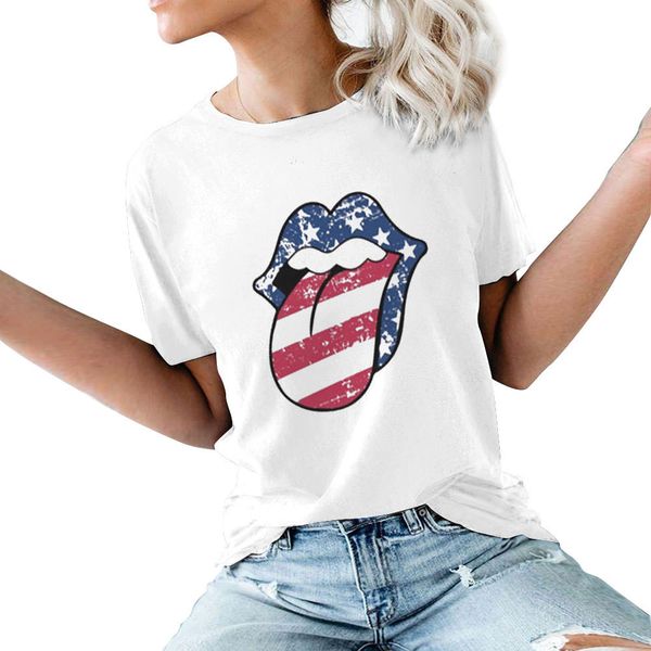 risjc women's us flag tongue print crew neck short sleeve t-shirt, Black;brown
risjc women's us flag tongue print crew neck short sleeve t-shirt, Black;brown