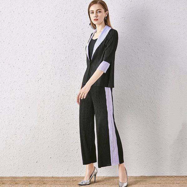 pant suits women spring summer new miyake pleated simple striped patchwork notched collar single button jacket + wide leg pants1, White
pant suits women spring summer new miyake pleated simple striped patchwork notched collar single button jacket + wide leg pants1, White