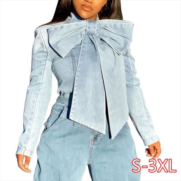 vintage jeans blouses plus size women fashion bow tie single breasted denim blouse female casual buttons long sleeve shirts, White
vintage jeans blouses plus size women fashion bow tie single breasted denim blouse female casual buttons long sleeve shirts, White