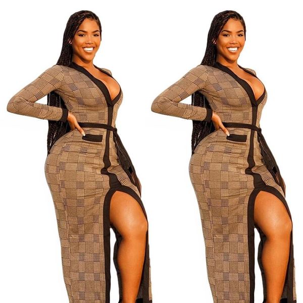 casual dresses arrivals women plaid printing deep v-neck party dress lady's long sleeve high split ankle-length 2021 spring, Black;gray
casual dresses arrivals women plaid printing deep v-neck party dress lady's long sleeve high split ankle-length 2021 spring, Black;gray