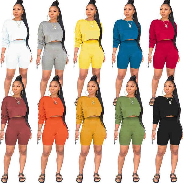 2022 women tracksuits solid color long sleeved t shirt + shorts two piece jogger sets outfits pullover sportswear plus size clothing, Gray
2022 women tracksuits solid color long sleeved t shirt + shorts two piece jogger sets outfits pullover sportswear plus size clothing, Gray